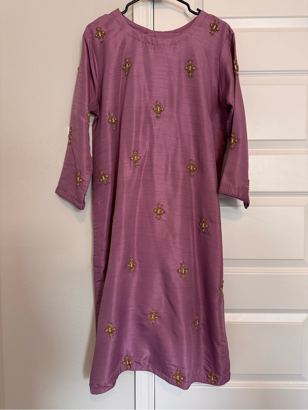 Embroidered Mauve Dress with Gold Accents Indian Pakistani wedding event outfit